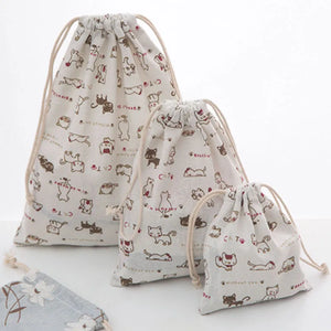 Cat Cartoon Linen Gift Pouches 50 Pack