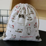Cat Cartoon Linen Gift Pouches 50 Pack