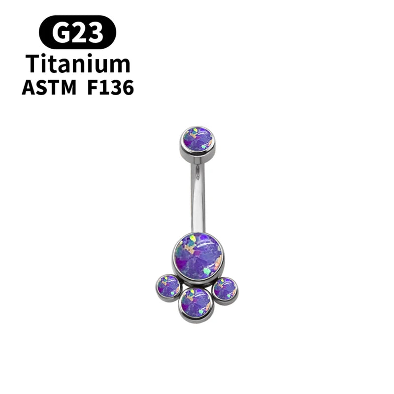Titanium Zircon Opal Navel Piercing 14G Cat Claw Belly Button Ring
