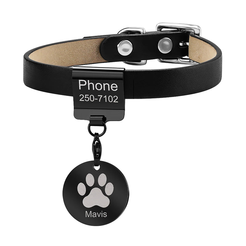 Adjustable Leather Cat Collar Carved Small Unisex Pet Collar