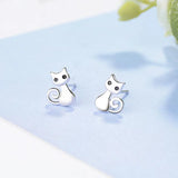 925 Sterling Silver Sticky Cat Small Stud Earrings For Women