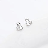 925 Sterling Silver Sticky Cat Small Stud Earrings For Women