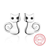 925 Sterling Silver Sticky Cat Small Stud Earrings For Women