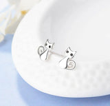 925 Sterling Silver Sticky Cat Small Stud Earrings For Women