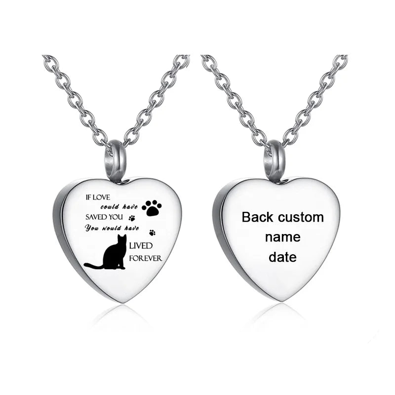 Cat/Dog Ashes Necklace Memorial Pet Cremation Urn Necklace Heart