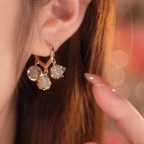 Cat Eye Drop Earrings Lily of The Valley Flower Heart Hoop Earring