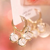 Cat Eye Drop Earrings Lily of The Valley Flower Heart Hoop Earring
