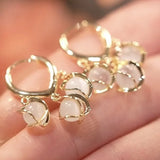 Cat Eye Drop Earrings Lily of The Valley Flower Heart Hoop Earring