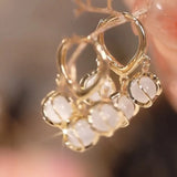 Cat Eye Drop Earrings Lily of The Valley Flower Heart Hoop Earring