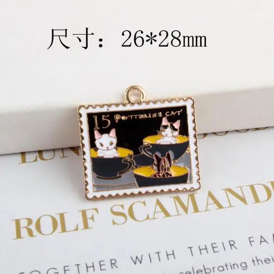 Enamel Cat Frame Photo Charm for Jewelry Making