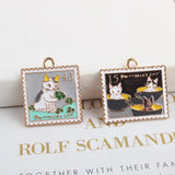 Enamel Cat Frame Photo Charm for Jewelry Making