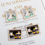 Enamel Cat Frame Photo Charm for Jewelry Making