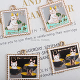 Enamel Cat Frame Photo Charm for Jewelry Making