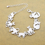 Cat Kitten Pet Charm Chain Link Bracelets for Women Bastet Cuff Bangles