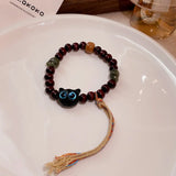 Cat Paw Wood Bead Bracelet Boho Style Women's Jewelry