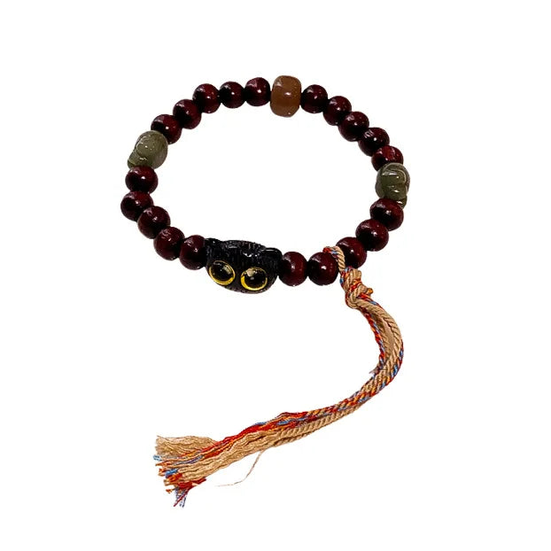 Cat Paw Wood Bead Bracelet Boho Style Women's Jewelry
