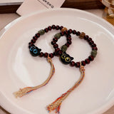 Cat Paw Wood Bead Bracelet Boho Style Women's Jewelry