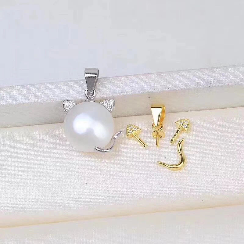 Cat Shape 925 Silver Pendant Base Settings for Gemstones 5pcs/lot
