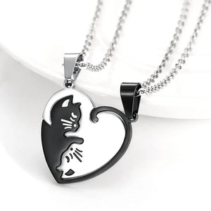 Stainless Steel Cat Stitching Necklace Kitten Animal Pendant Couple Jewelry