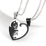 Stainless Steel Cat Stitching Necklace Kitten Animal Pendant Couple Jewelry