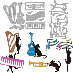 Cat Theme Cut Dies Multiple Musical Instruments Metal Cutting Dies