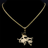 Cat Witch Magic Broom Necklaces Women Stainless Steel Pendant Necklaces