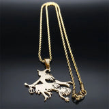 Cat Witch Magic Broom Necklaces Women Stainless Steel Pendant Necklaces