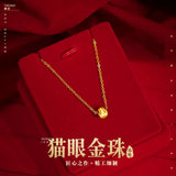 Cat's Eye Bead Pendants Necklace 18K Yellow Ball Shope Christmas Jewelry