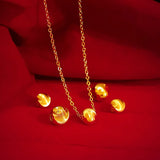 Cat's Eye Bead Pendants Necklace 18K Yellow Ball Shope Christmas Jewelry