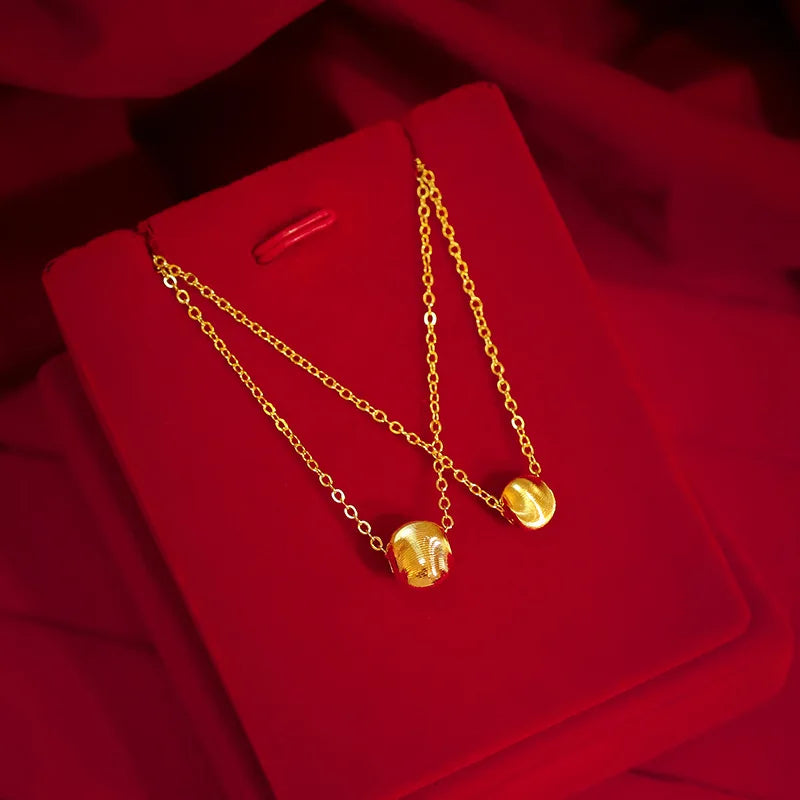 Cat's Eye Bead Pendants Necklace 18K Yellow Ball Shope Christmas Jewelry