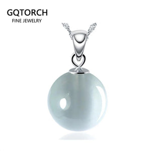 Cat's Eye Pendant 925 Sterling Silver Round Stone Women Charm Necklace