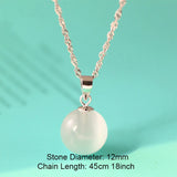 Cat's Eye Pendant 925 Sterling Silver Round Stone Women Charm Necklace