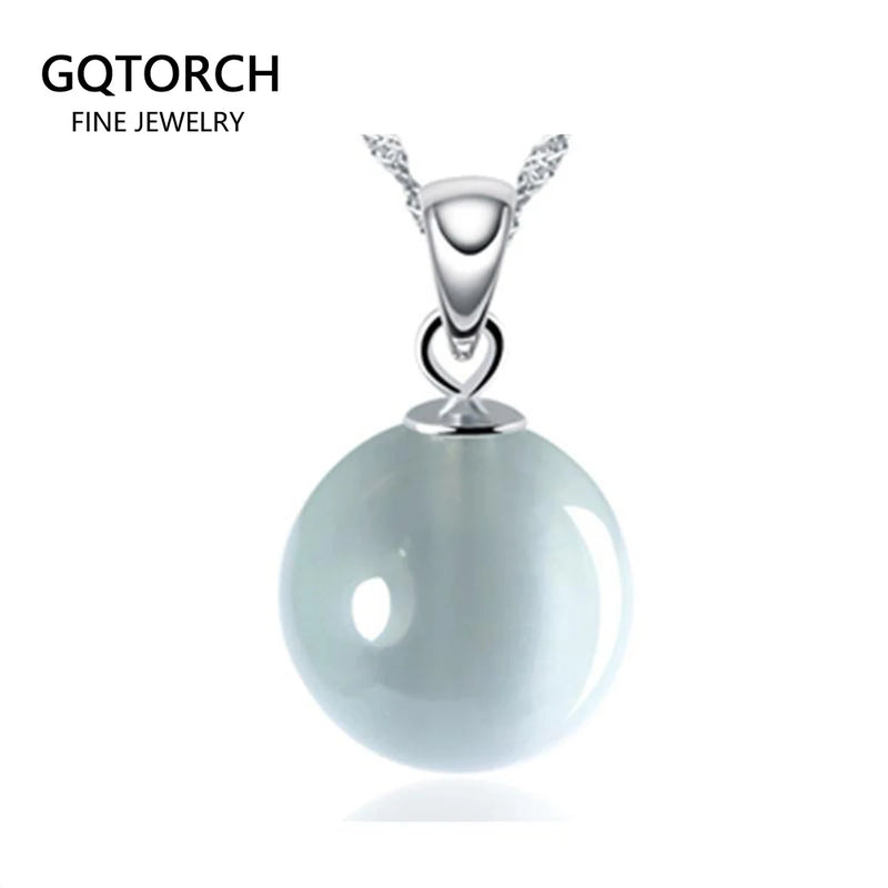 Cat's Eye Pendant 925 Sterling Silver Round Stone Women Charm Necklace
