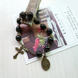Vintage Bronze Rosary Bracelet Saint Benedict Crucifix