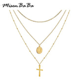 Catholic Jesus Cross Necklace Layered Choker Stainless Steel Christian Jewelry