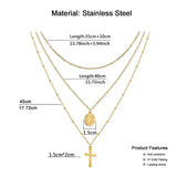 Catholic Jesus Cross Necklace Layered Choker Stainless Steel Christian Jewelry