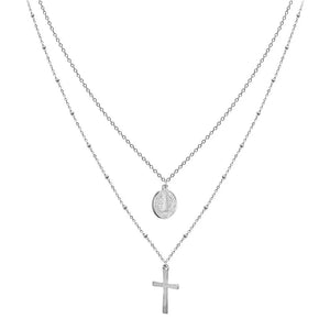 Catholic Jesus Cross Necklace Layered Choker Stainless Steel Christian Jewelry