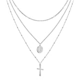 Catholic Jesus Cross Necklace Layered Choker Stainless Steel Christian Jewelry
