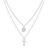 Catholic Jesus Cross Necklace Layered Choker Stainless Steel Christian Jewelry
