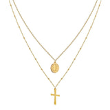 Catholic Jesus Cross Necklace Layered Choker Stainless Steel Christian Jewelry