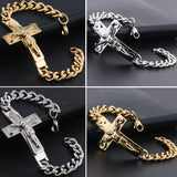 Catholic Crucifix Cross Bracelet Stainless Steel Christ Cuff Bracelet