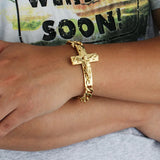 Catholic Crucifix Cross Bracelet Stainless Steel Christ Cuff Bracelet