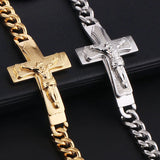 Catholic Crucifix Cross Bracelet Stainless Steel Christ Cuff Bracelet