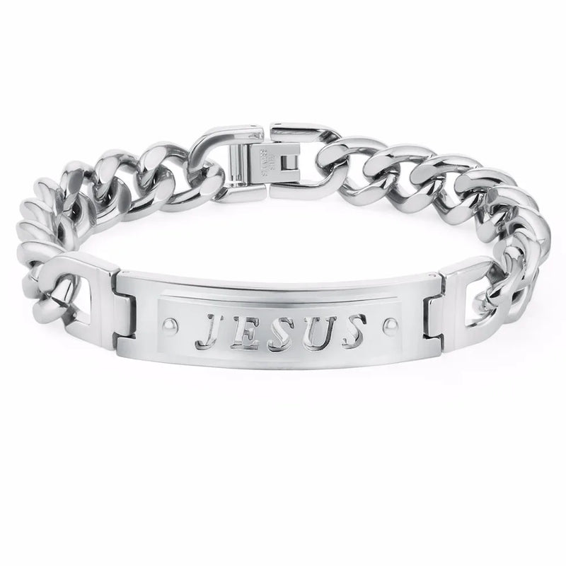 Catholic Crucifix Cross Bracelet Stainless Steel Christ Cuff Bracelet
