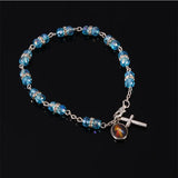 Catholic Crystal Cross Rosary Bracelet, Prayer Blessing Crystal Cross Bracelet