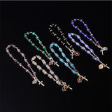 Catholic Crystal Cross Rosary Bracelet, Prayer Blessing Crystal Cross Bracelet