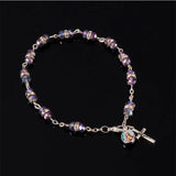 Catholic Crystal Cross Rosary Bracelet, Prayer Blessing Crystal Cross Bracelet