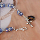 Catholic Crystal Cross Rosary Bracelet, Prayer Blessing Crystal Cross Bracelet