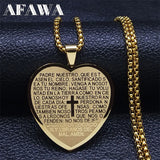 Catholic Bible Verse Cross Heart Necklace in Spanish