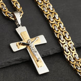 Catholic Jesus Christ Cross Necklace Silver Crucifix Long Chain Pendant